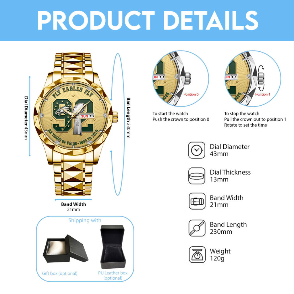Philadelphia Eagles 92 Years Anniversary 2025 Alloy Luxury Quartz Watch – TMTHU698 - Image 5