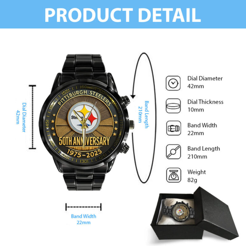 Pittsburgh Steelers The Terrible Towel 2025 Black Stainless Steel Watch – TANTN16139 - Image 5