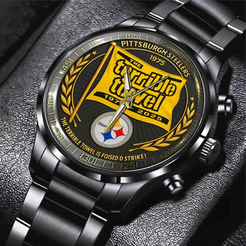 Pittsburgh Steelers The Terrible Towel 2025 Black Stainless Steel Watch – TANTN16137 - Image 2
