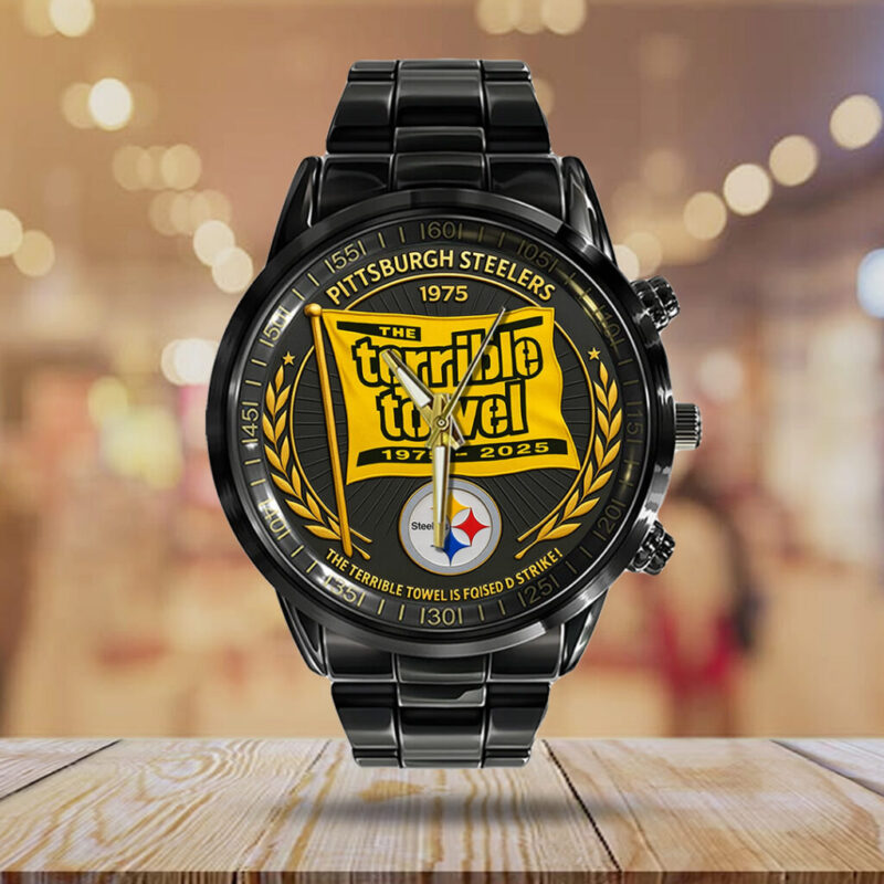 Pittsburgh Steelers The Terrible Towel 2025 Black Stainless Steel Watch – TANTN16137 - Image 3