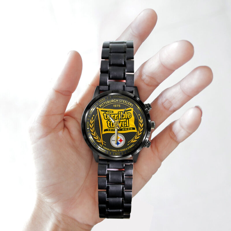 Pittsburgh Steelers The Terrible Towel 2025 Black Stainless Steel Watch – TANTN16137 - Image 4