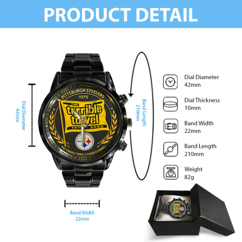 Pittsburgh Steelers The Terrible Towel 2025 Black Stainless Steel Watch – TANTN16137 - Image 5